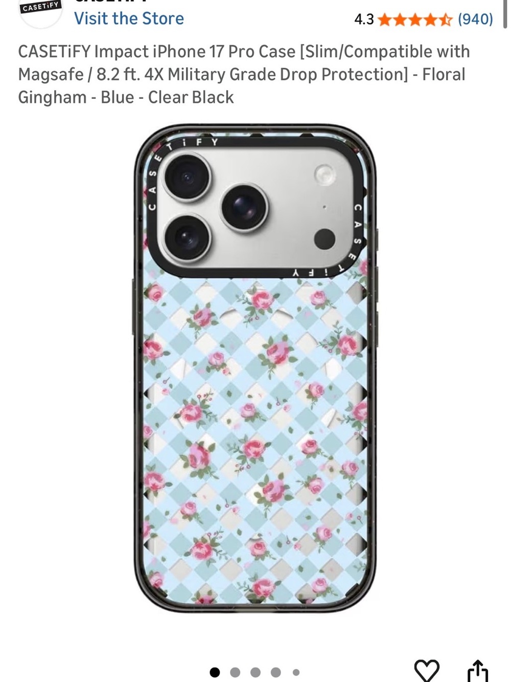 Casetify blue gingham iPhone 17 pro case